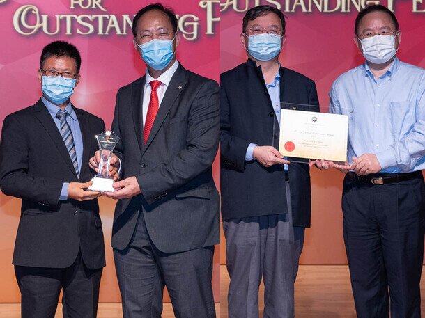 Prof Zhou Changsong and Prof Zhu Fu Rong receive the President’s Awards for Outstanding Performance 2021