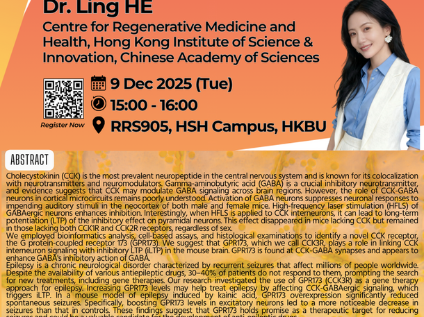 Physics Seminar: Upregulation of CCK3R in Excitatory Neurons Leading to the Suppression of Chronic Seizures