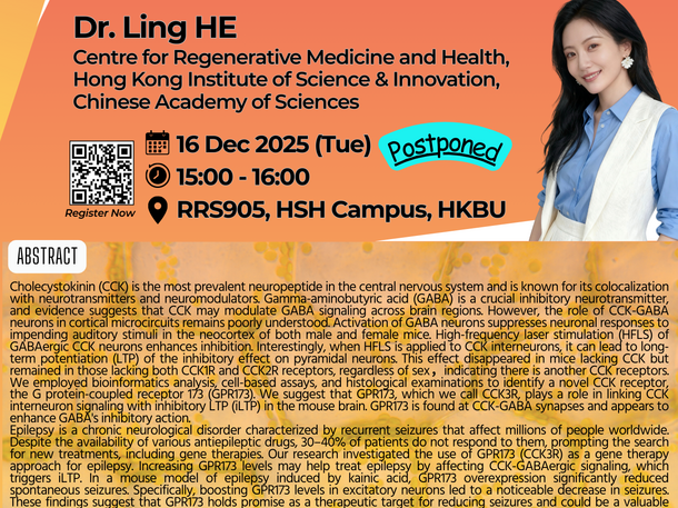Physics Seminar: Upregulation of CCK3R in Excitatory Neurons Leading to the Suppression of Chronic Seizures