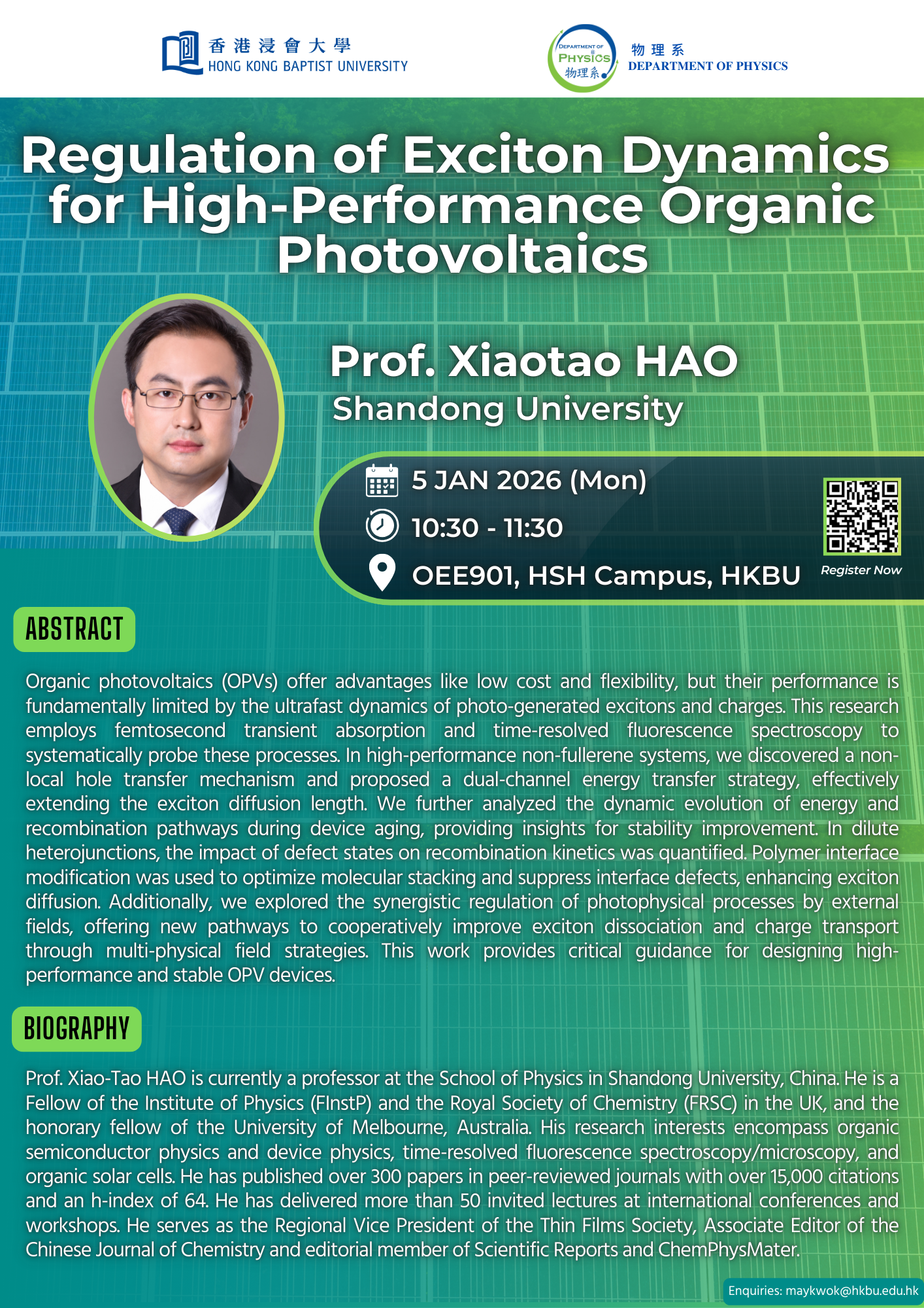 RPg Seminar - Prof. Xiaotao HAO (Shandong U) - 5 JAN 2026